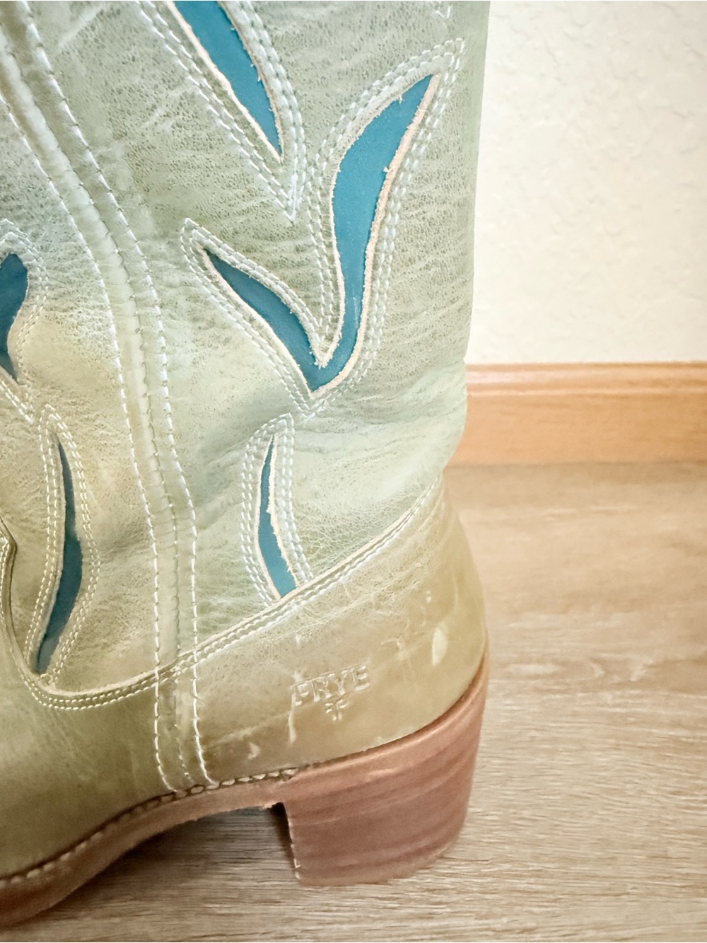 FRYE Vintage Sabrina Campus Green Floral Inlay Western Boots Size 7 - Picture 4 of 11